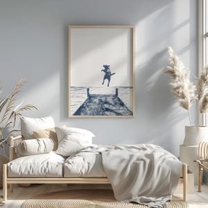 a picture of a person jumping off a dock