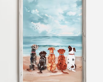 砂浜の足跡が待っています | かわいい海の犬好きのアート | 楽しい