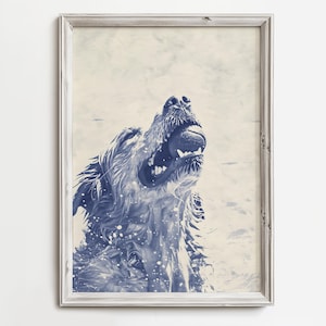 Golden Retriever Fetching | Cute Coastal Water Dog | Summer Home Wall Art | Lake Dog Sketch Art | Beach Cottage  Dog Printable | Download
