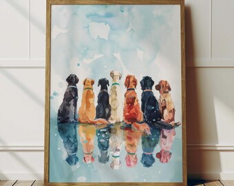 犬の油絵【海岸と犬】1点物の原画/作者サイン入り 気まぐれな犬のウォッチ | カラフルな海岸の犬の絵画 | 空想的で陽気な