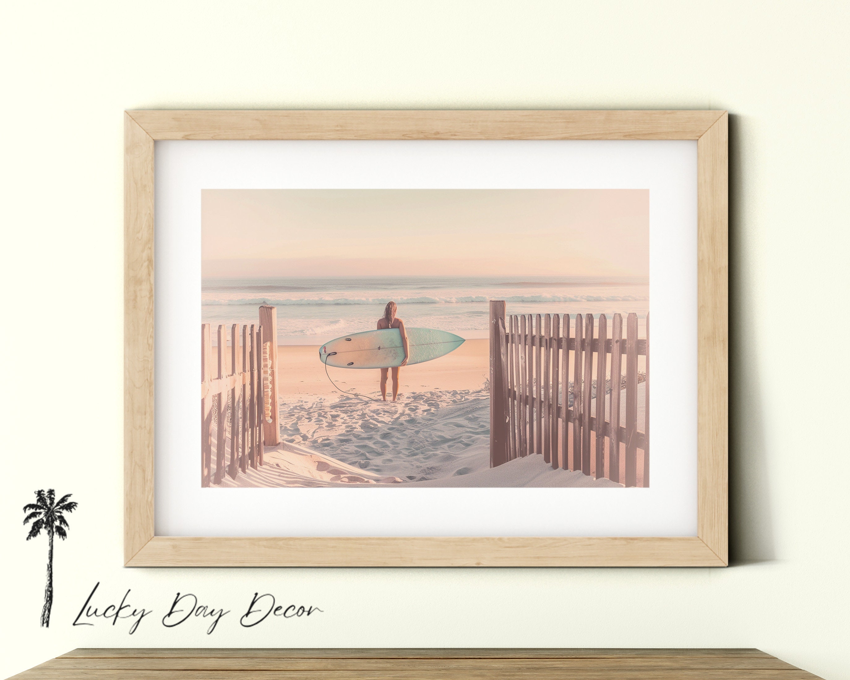 海のプリント サーファー パス - ビーチ写真 - 太陽と海のヤシの木と海