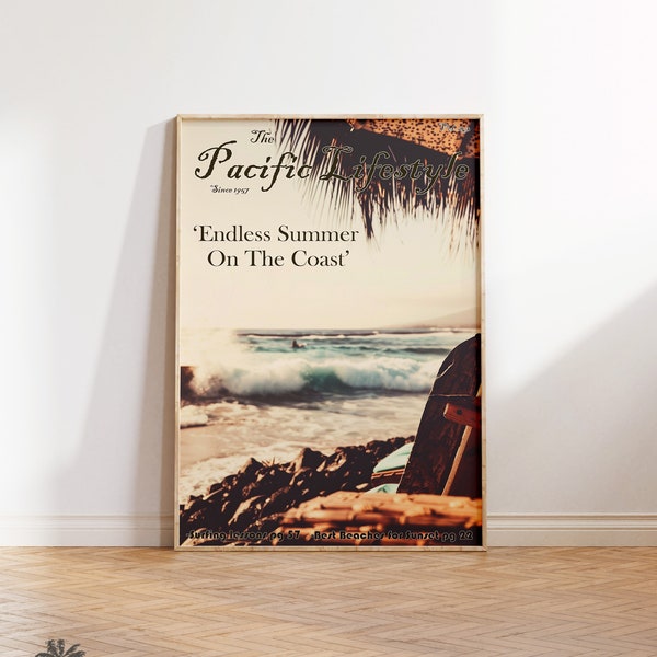 Pacific Lifestyle - Vintage California Magazine Cover - Tiki Umbrella On Beach - Serene Tranquil Relaxing Art - 1960's Beach House - Digital
