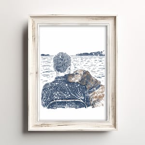 Golden Retriever Resting | Dog Day Art | Lake Scenic Sketch | Adorable Family Print | Home Wall Decor | Dog Printable | Digital Download