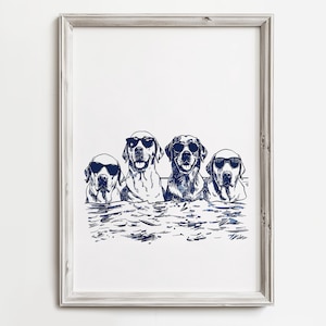 Dog Days At The Beach | Sitting In The Sea | Cute Coastal Dogs | Summer Home Wall Art | Beach Cottage Decor | Dog Printable & Download