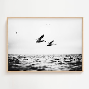 Pelicans Flying East | Sea Life Art | Ocean Mammal Lovers | Monochrome Print | Nature Wall Decor | Coastal Marine Printable & Download