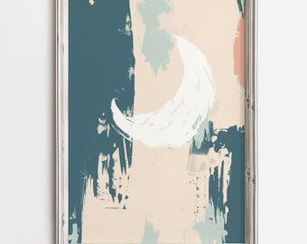 Abstrakte Mond Wandkunst | Buntes Pastell Aquarell | Rustikale himmlische Kunst | Küsten Kinderzimmer druckbare Wanddekor | Digitaler Download
