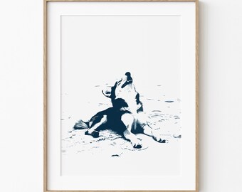 Happy Coastal Husky | Simplistic Coastal Dog Art | Summertime Beach Cottage Decor | Husky Dog Mom Art | Blue Sketch | Dog Printable Download