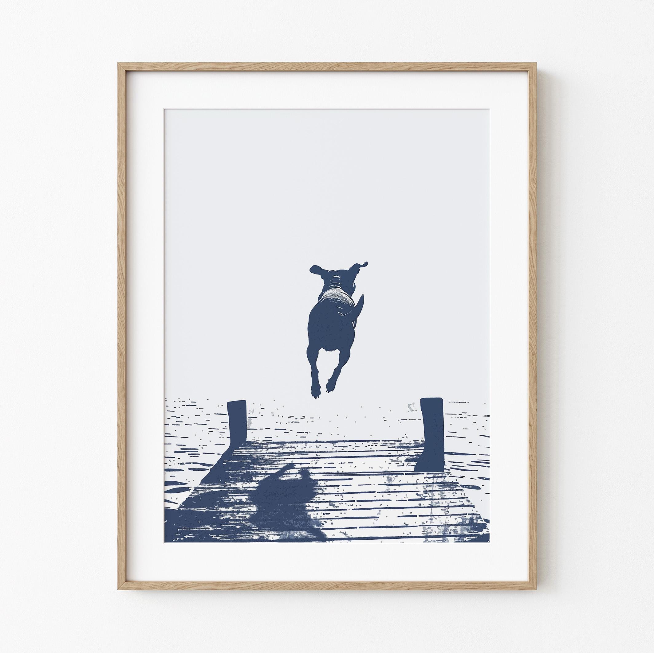 Happy Pit Bull Jumps | Summertime Lake Cottage Decor | Rustic