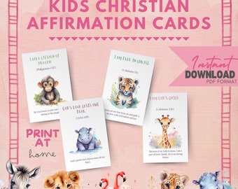 Kids Christian Scripture Cards – Watercolor Safari Animals (Digital Download - Print at Home)