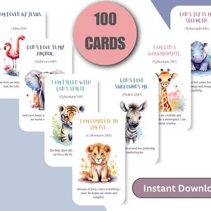100 Kinder christliche Schriftkarten - Safari - Kinder lehren, wer sie durch Christus sind. Affirmation + SCHRIFTSTELLE + Beschreibung