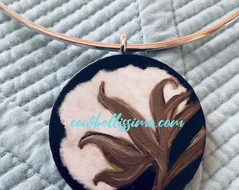 hand painted cotton boll pendant