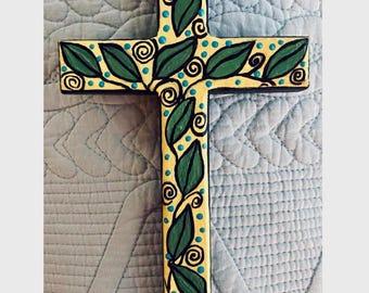 hand painted wooden cross