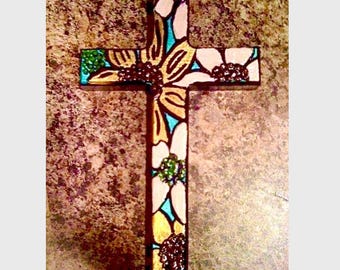 hand painted wooden cross