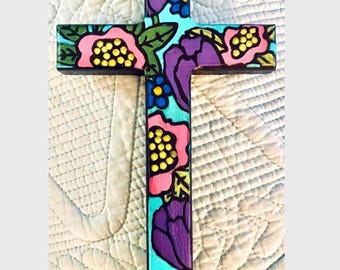 hand painted wooden cross