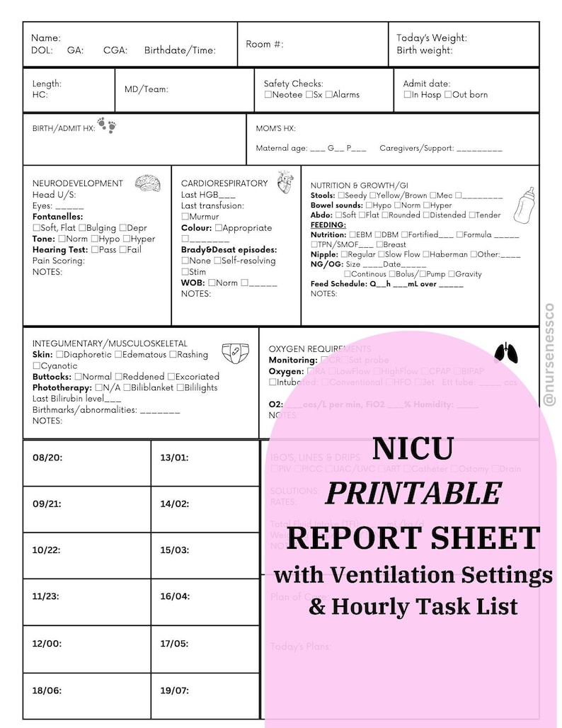 NICU LEVEL 2&3 Report Sheet for Nurses Registered Nurse Neonatal