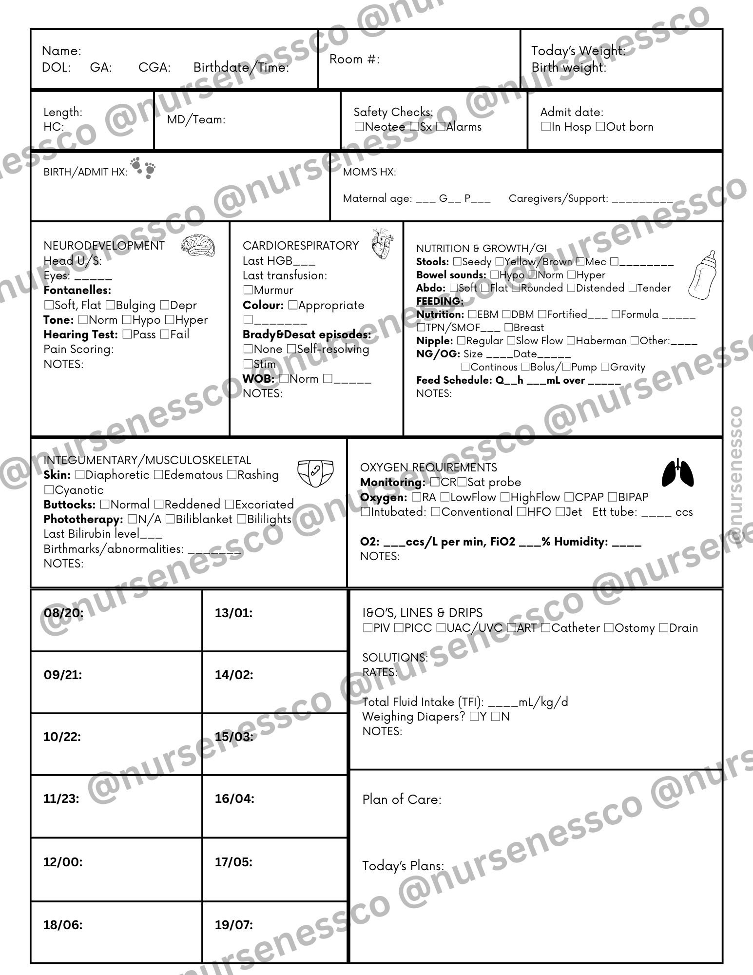 NICU LEVEL 2&3 Report Sheet for Nurses Registered Nurse Neonatal