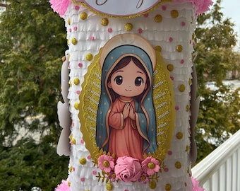 Piñata giratoria bautismo niña tema virgencita
