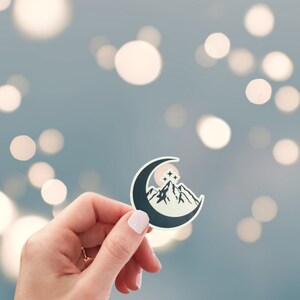 Moon with Mountain and Stars sticker, 3 sizes to choose from, bookish sticker, Kindle sticker, laptop sticker, water bottle sticker