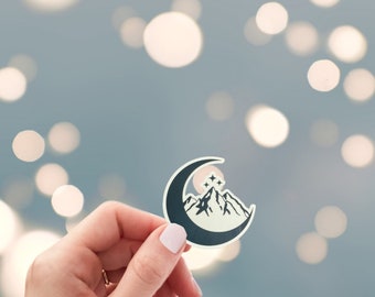 Moon with Mountain and Stars sticker, 3 sizes to choose from, bookish sticker, Kindle sticker, laptop sticker, water bottle sticker