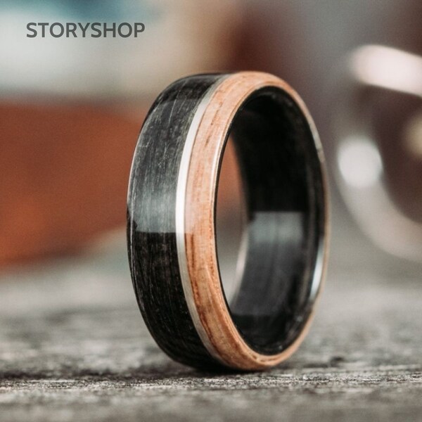 Ebony and cedar wood ring with silver rim/Customized/Wooden Rings from Adult Rings/Turquoise Wooden Rings/Handcrafted Rings/Lover Rings/Ring