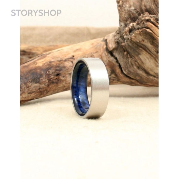 Handmade Titanium ring with natural stabillized wood paneled/Custom/Wooden Rings from Adult Rings/Wooden Ring with Turquoise/Handmade rings