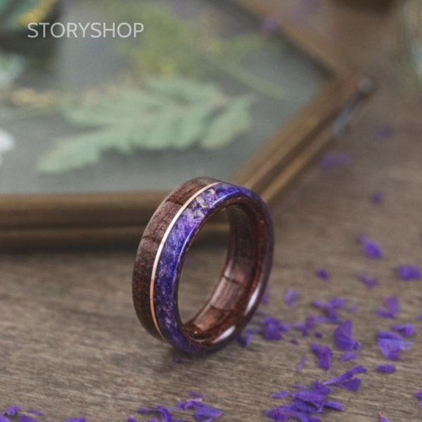 Snail wood ring with lavender and copper alloy/Handmade/Custom/Wooden Rings from Adult Rings/Wooden Ring with Turquoise/Handmade rings