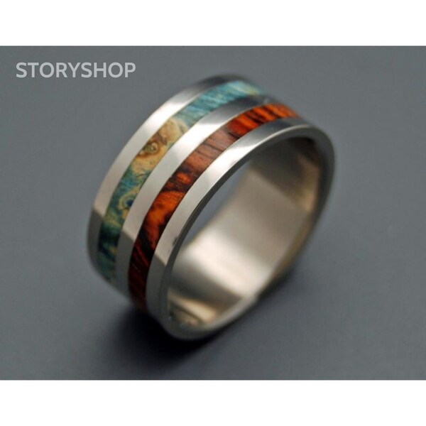 Wood-clad titanium ring/Handmade rings/Customized/Wooden Rings from Adult Rings/Turquoise Wooden Rings/Handcrafted Rings/Lover Rings/Rings