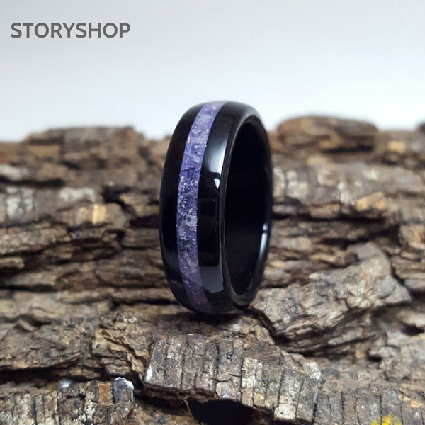 Black Ebony Ring with Amethyst/Handmade/Customized/Wooden Rings from Adult Rings/Turquoise Wooden Rings/Handmade Rings/Lover Rings