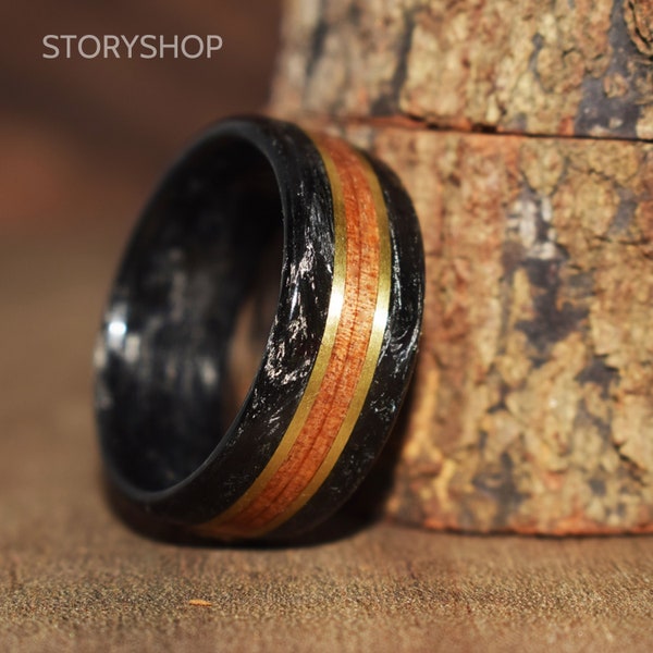 Forget carbon ring filled with red cedar wood/Customized/Wooden Rings from Adult Rings/Turquoise Wooden Rings/Handcrafted Rings/Lover Rings