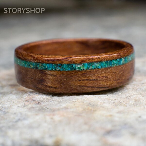 Rosewood Ring with Turquoise/Handmade/Custom/Wooden Rings from Adult Rings/Wooden Ring with Turquoise/Handmade rings/ Rings for lovers