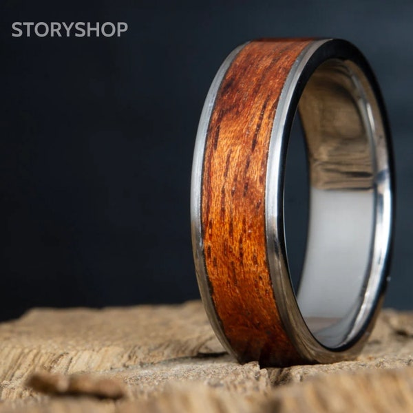 Titanium ring covered with natural rosewood/Customized/Wooden Rings from Adult Rings/Turquoise Wooden Rings/Handcrafted Rings/Lover Rings
