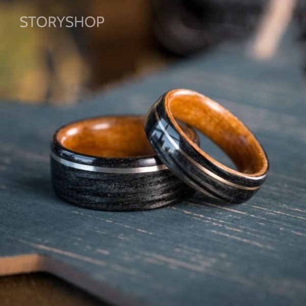 Handcrafted cedar and ebony ring with copper alloy rim/Customized/Wooden Rings from Adult Rings/Turquoise Wooden Rings/Handcrafted Rings
