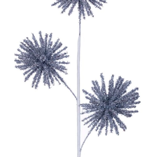 Silver spike spray 23", Firework glittered pick, Wreath embellishment, Glittered wired stem, RG237307