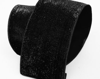 Black lame velvet 4in by 10Y wired ribbon, Farrisilk designer ribbon, black velvet ribbon, RG887-92