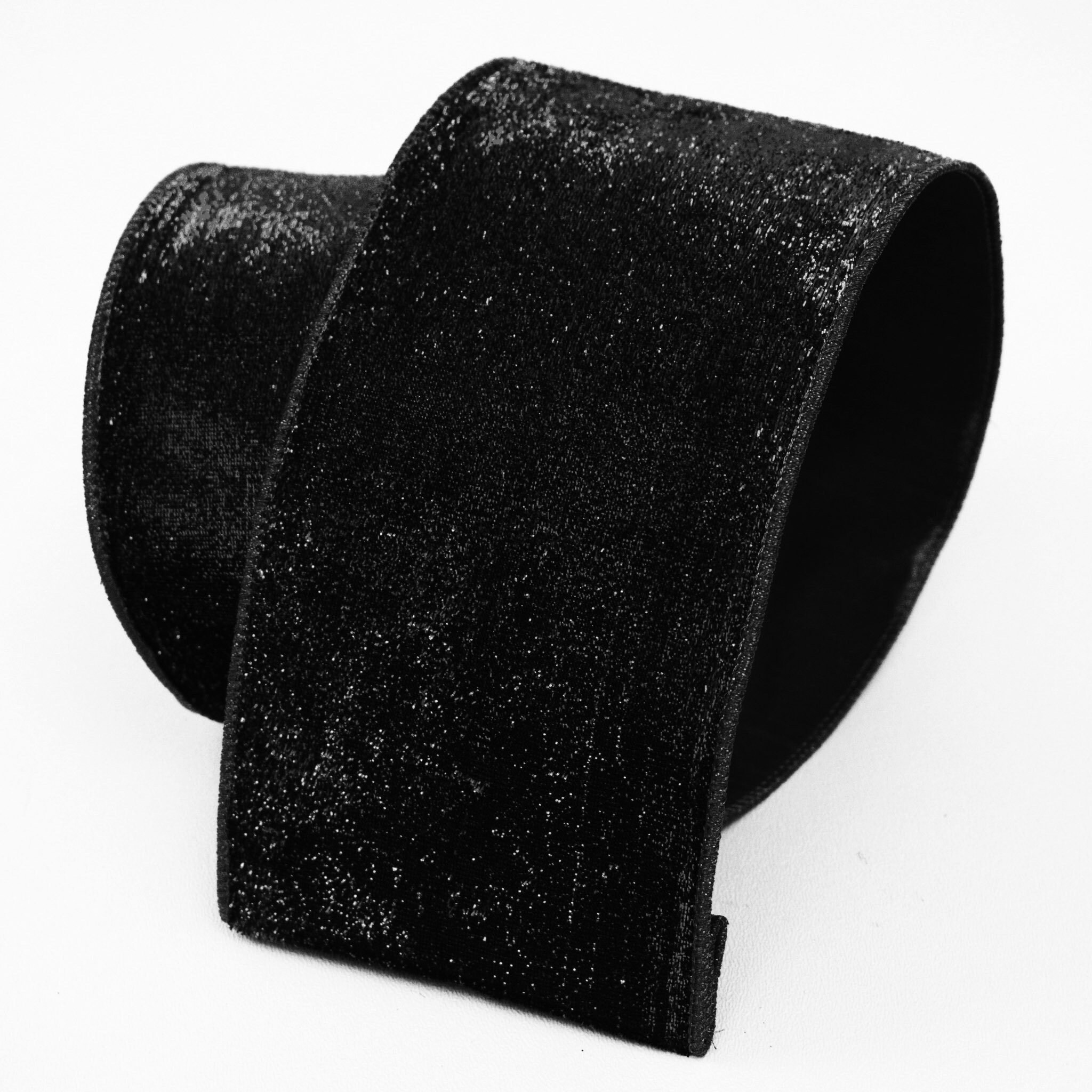 Black Lame Velvet 4in by 10Y Wired Ribbon, Farrisilk