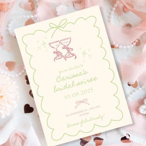 Hand-Drawn Bridal Shower Invitation: Pink Whimsical Soiree (Canva Template Digital Download)
