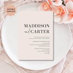 Modern Wedding Invitation Template, Editable Minimalist Wedding Invitation Template, Printable Canva Template