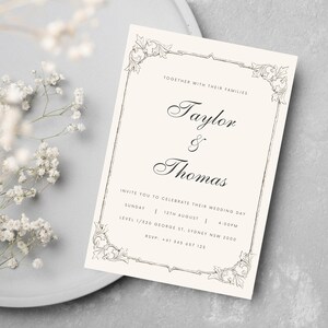 Elegant Digital Wedding Invitation Template, Vintage Floral Design, Printable Customizable Invite, Instant Download, Editable Template