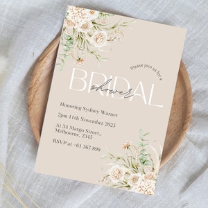 Bridal Shower Floral Invitation, Digital Invitation Template, Floral Modern Designs Invitation, Editable Invitation, Instant Download