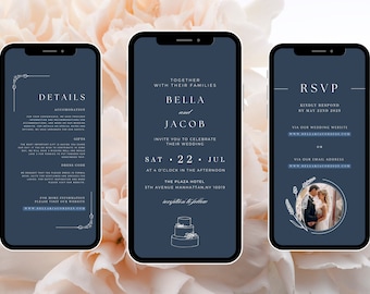 Elegant Navy Wedding Invitation Set: Modern Blue Design (Digital Download)