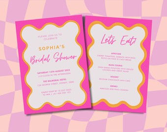 Pink Wavy Bridal Shower Invitation Set: Editable Template (Digital Download)