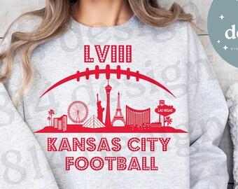 Kansas City Football LVIII 2024 Skyline png, KC Vegas Bound World Championship, Kelce jpg, Red Kingdom Big Game Day, sublimation, dtf