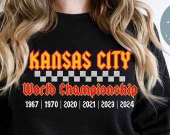 Kansas City World Championship, Vegas 2024 Checkered Print PNG, KC Football Retro Rocker SVG, Red Kingdom Concert Style, For sublimation dtf