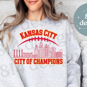 Kansas City Skyline Cidade dos Campeões png, KC Football LVIII Vegas Bound World Championship, Kelce jpg, Red Kingdom Big Game, sublimação