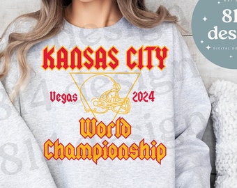 Kansas City World Championship Las Vegas 2024 PNG, KC Football Retro Rocker SVG, Concert Style Tee jpg, Red Kingdom, sublimation, dtf