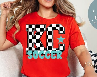 KC Women's Soccer Checker Print Star PNG, Kansas City Soccer, Current jpg, Checkered Print, Soccer City, KC Baby, sublimation dtf