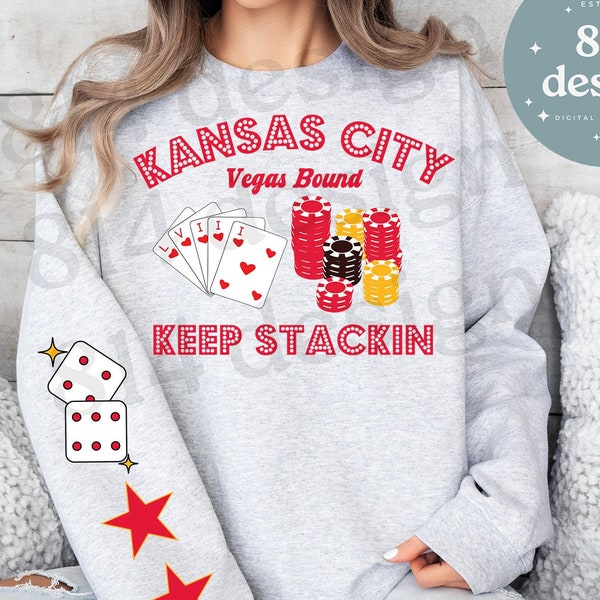 Kansas City Keep Stackin, Vegas Bound 2024 Dice Sleeve Design, LVIII png, KC Football World Championship, Kelce Red Kingdom, sublimation dtf