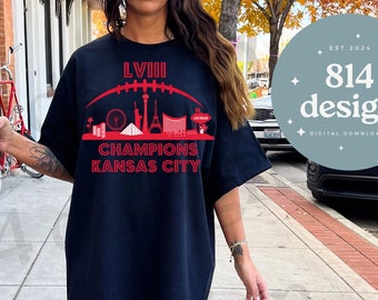 Kansas City Football Champions LVIII 2024 Skyline png, KC Vegas World Championship, Kelce jpg, Red Kingdom Big Game Day, sublimation, dtf