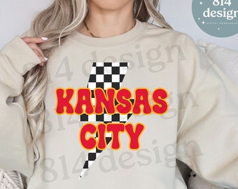 Kansas City Checkered Lightning Bolt PNG, Kelce jpg, KC Football Retro Rocker SVG, Red Kingdom Game Day Gear For sublimation, dtf