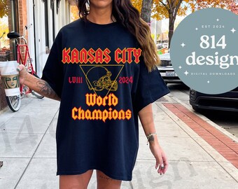 Kansas City World Champions LVIII Vegas2024 PNG, KC Football Retro Rocker, Concert Style Tee jpg, Red Kingdom, sublimation, dtf